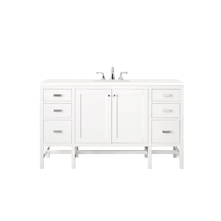 James Martin Vanities Addison 60in Single Vanity, Glossy White w/ 3 CM White Zeus Quartz Top E444-V60S-GW-3WZ